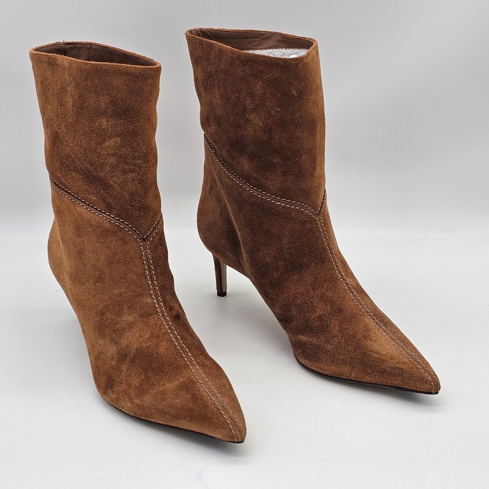 Alexandre Birman Malva Bootie Womens 39.5 Brown Suede Pointed Toe Kitten Heel